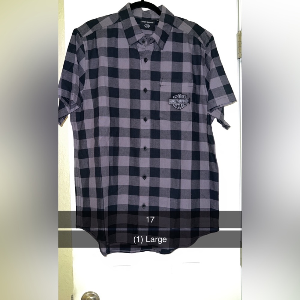 BNWT Harley Davidson Short Sleeve Black and grey Flannel